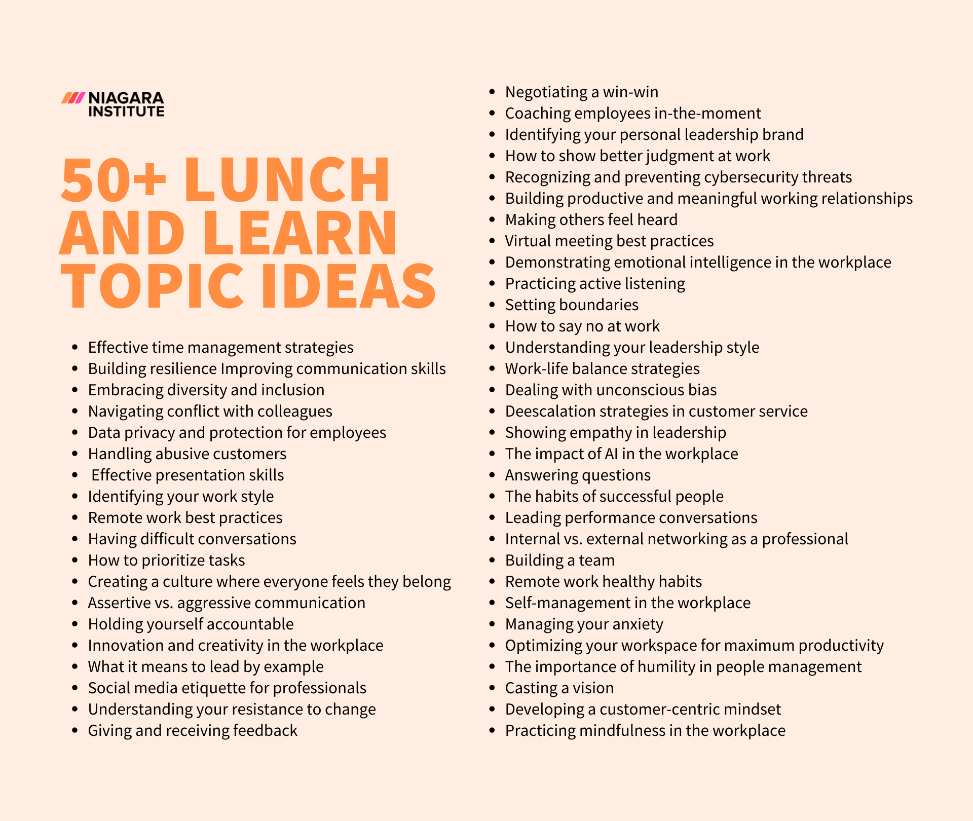50+ Lunch and Learn Topic Ideas - Niagara Institute