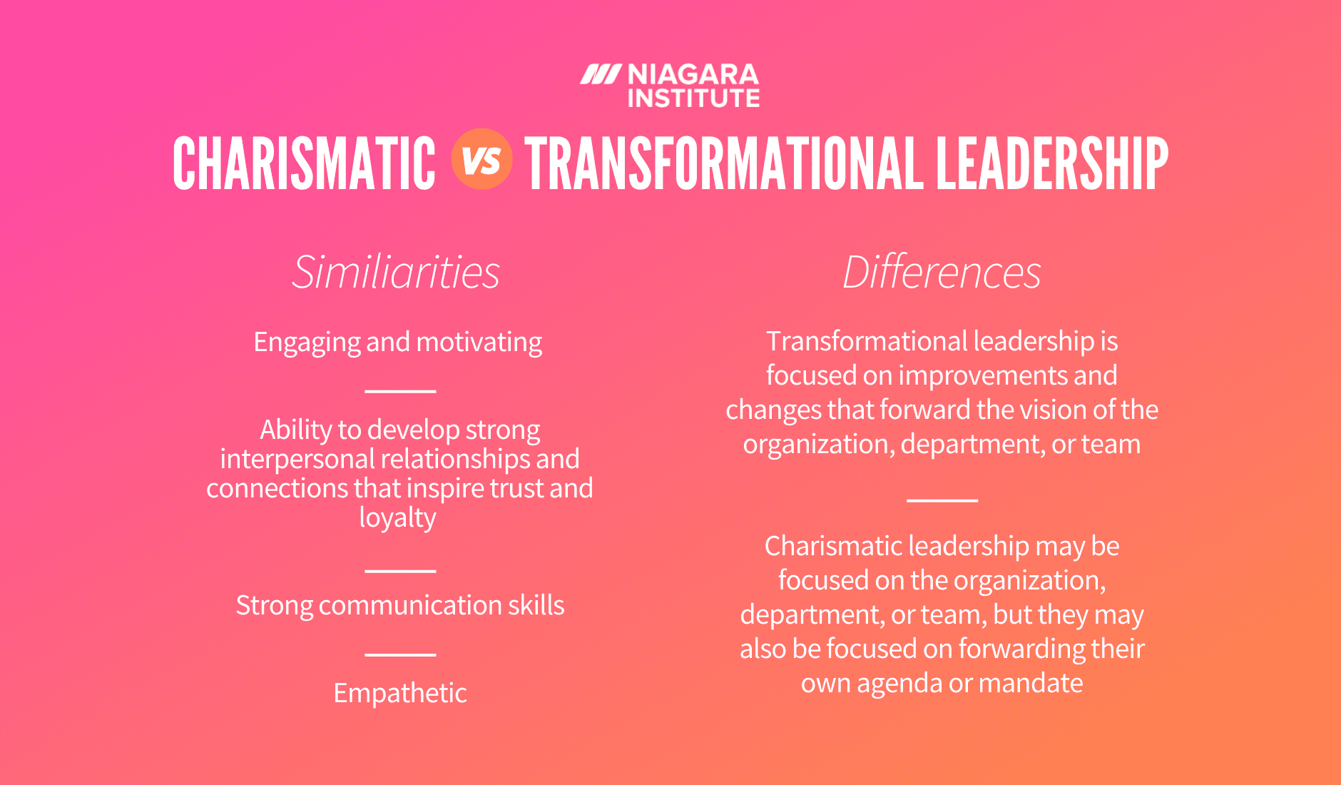 Charismatic vs Transformational Leadership