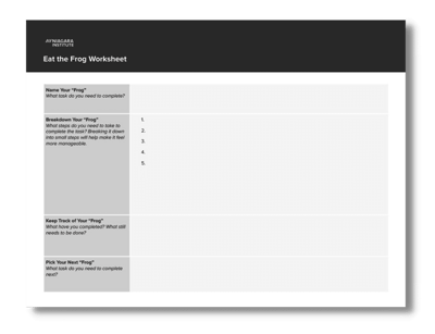 Eat the Frog Worksheet from Niagara Institute