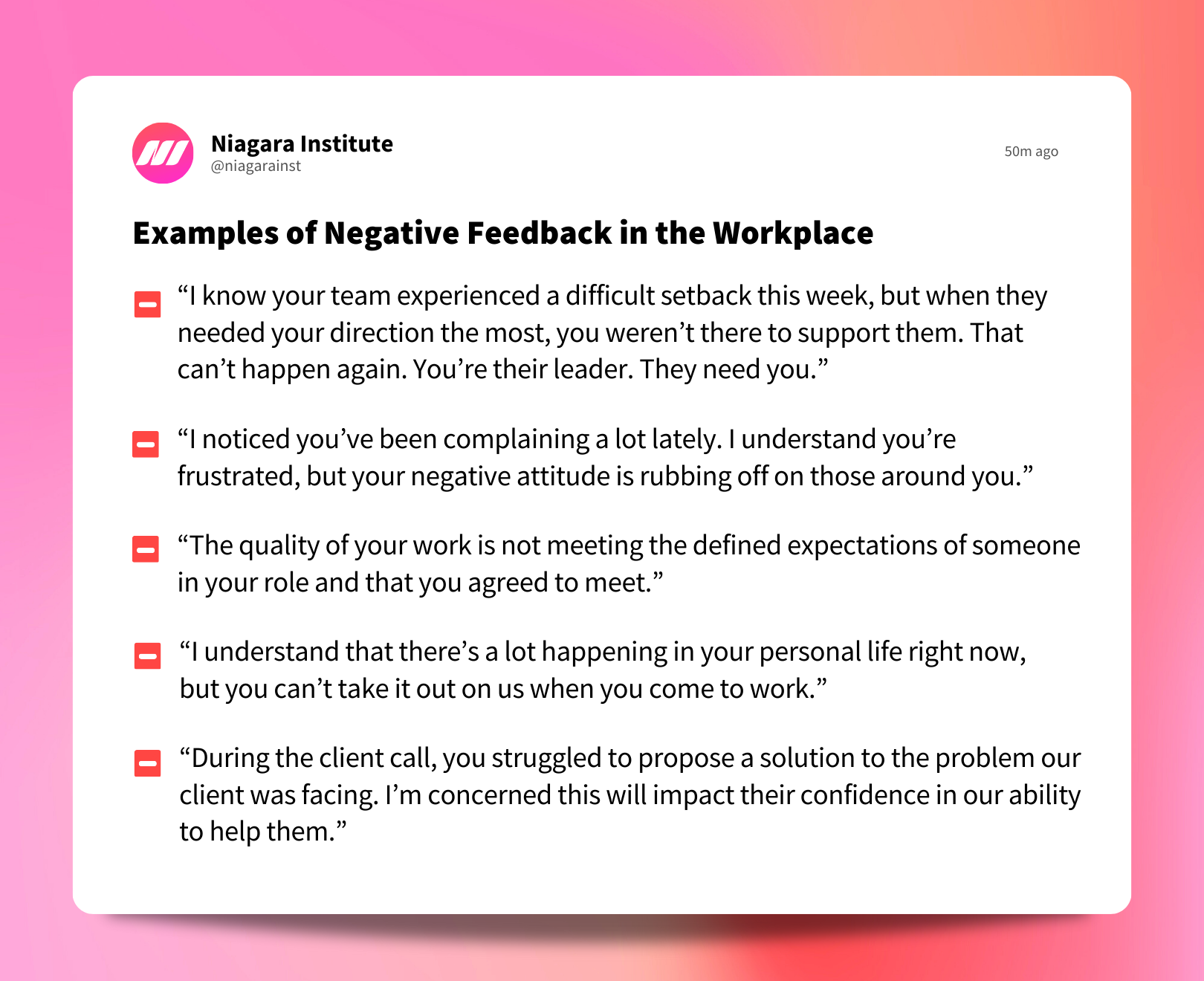 Examples of Negative Feedback in the Workplace - Niagara Institute