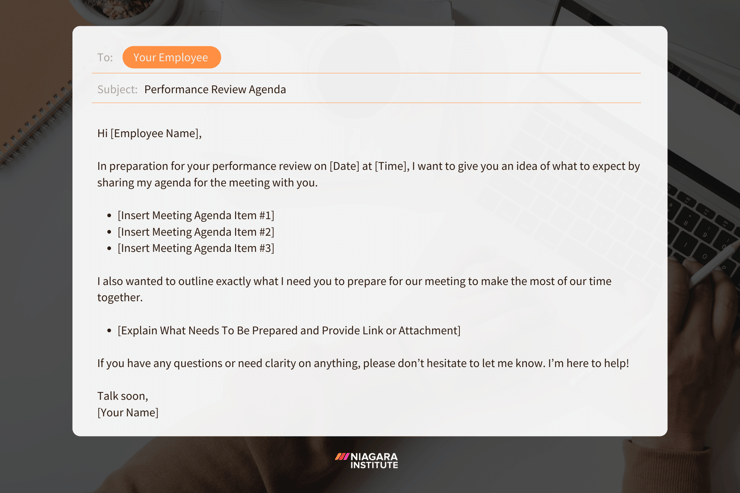 Pre-Performance Review Email Template from Niagara Institute