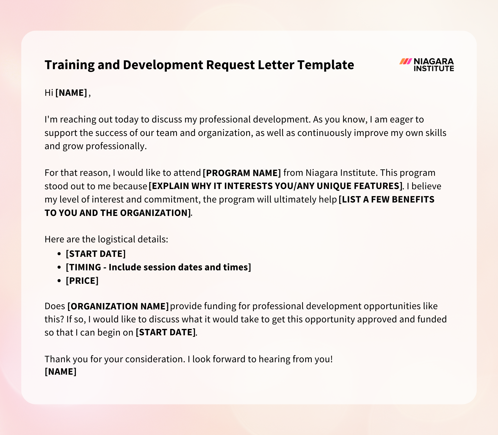 Training and Development Request Letter Template - Niagara Institute