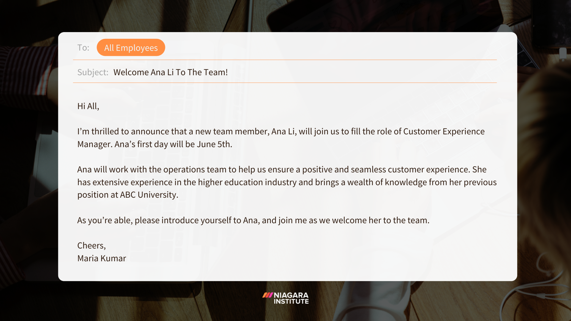 Welcome To The Team Email Template