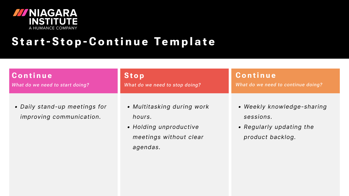 Photo inspiration: Continue Reference: The Start Stop Continue Exercise How To Conduct One Template