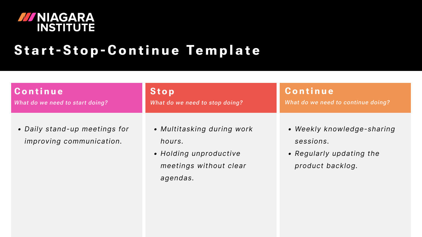 start stop continue feedback examples for managers