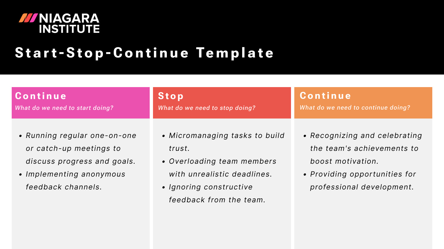 start stop continue feedback examples for managers